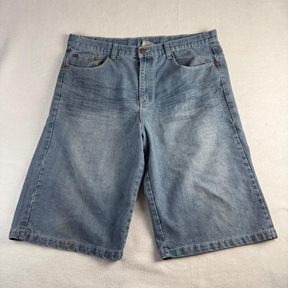 Brooklyn Xpress Mens Baggy Denim Shorts Light Wash Y2K Embroidered W40 L15
